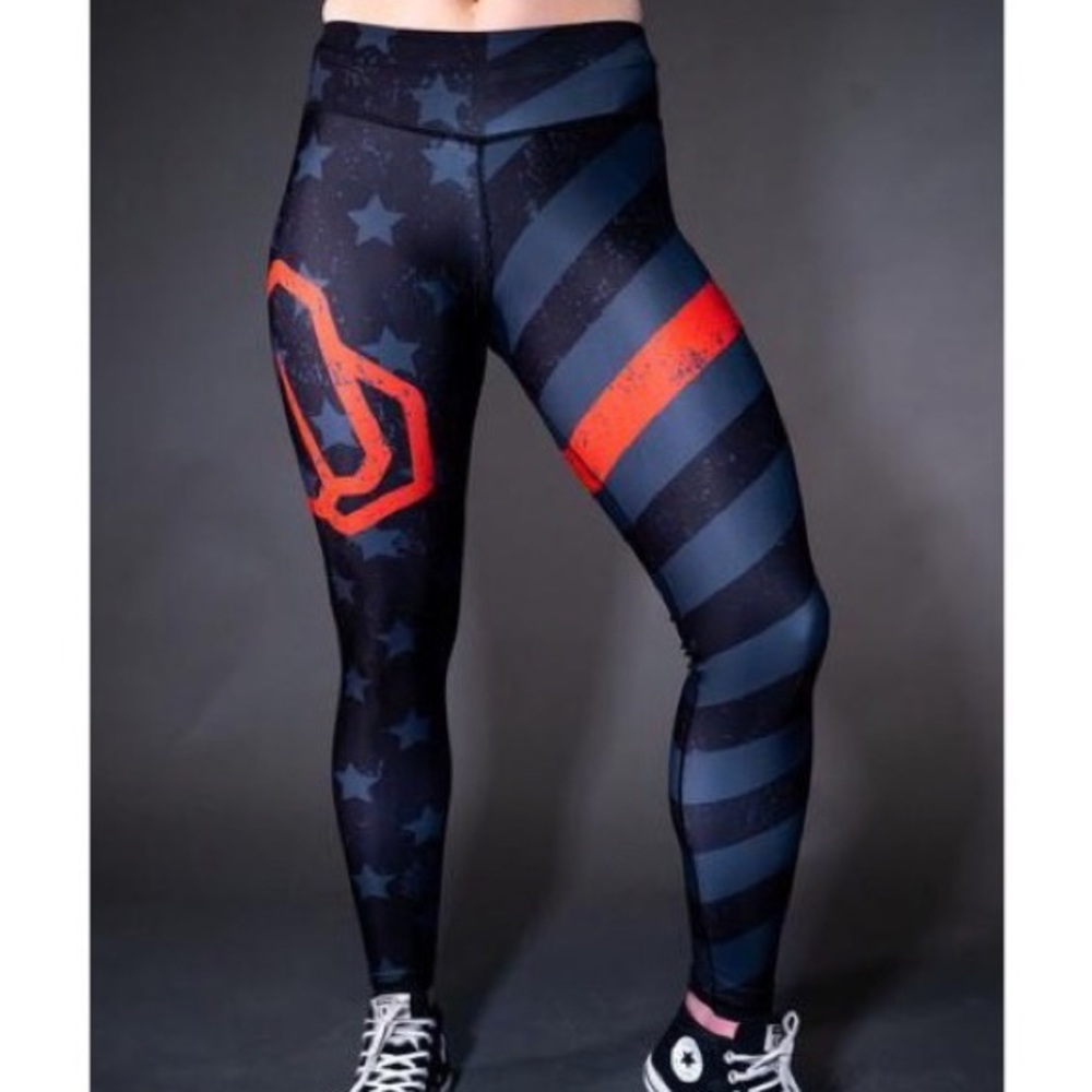 Feed Me Fight Me Thin Red Line Flag Leggings